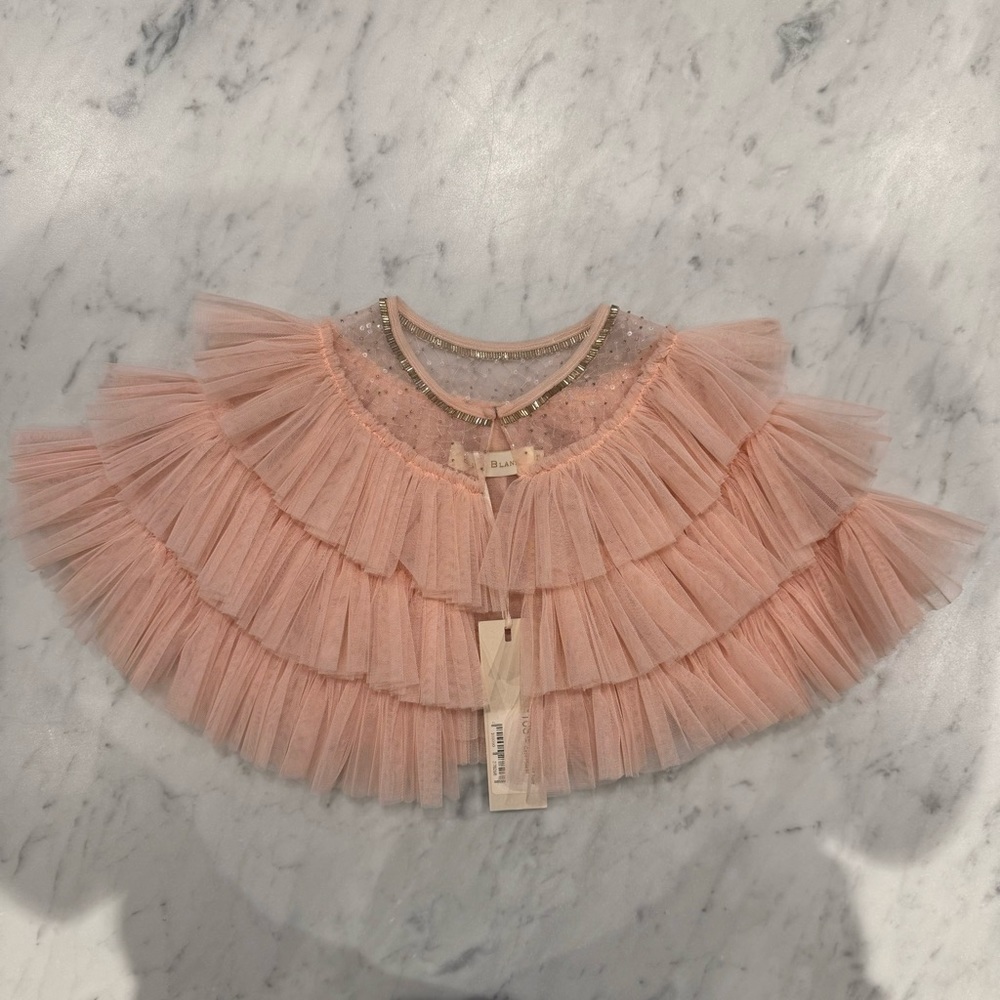 Blink Blank M Jewel Tiered Tulle Bolero Cape NWT Blush Pink Crystal Details
